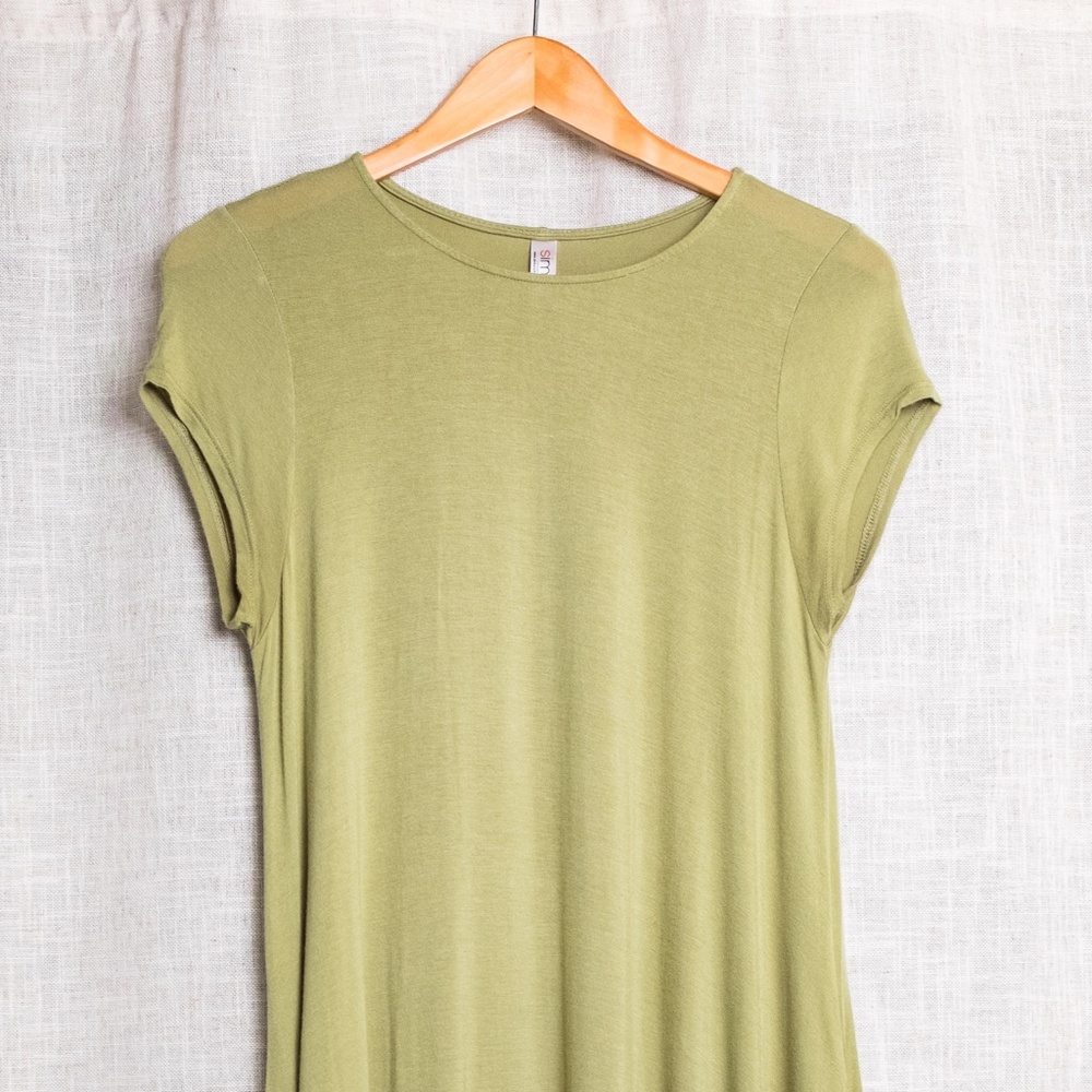 Sage Green Casual Midi T-Shirt Dress with Pockets